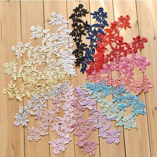 4 Pieces/2 Pairs 25*8cm Delicate Wedding Head Ornaments Venise Flower Lace Applique Sewing Lace Trim Dress DIY Craft Accessories