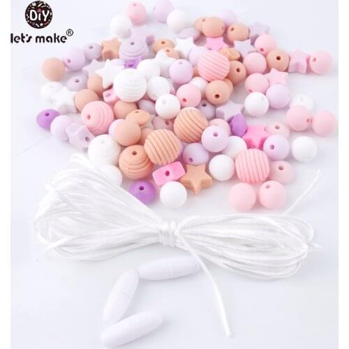 Lets Make 50pcs Screw Thread Carved Shaped Silicone Teether Beads Mini Star Can Chew DIY Beads Nursing Jewelry Accessories Set