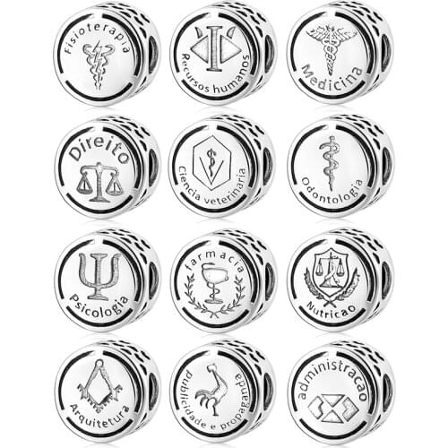 925 Sterling Silver Symbol Doze Sinal de carreira Beads For jewelry making Fit Original European Charm Women bracelet Necklace