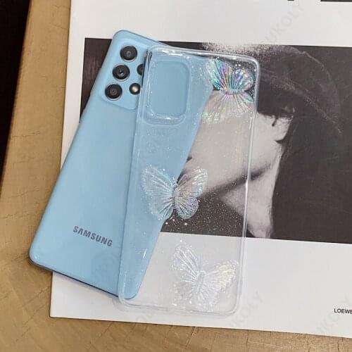 For Samsung A52 S21 S20 Note 20 Ultra Case For Samsung A51 A12 A70 A50 A71 A72 A42 3D Bling Butterfly Silicone Soft Phone Cover