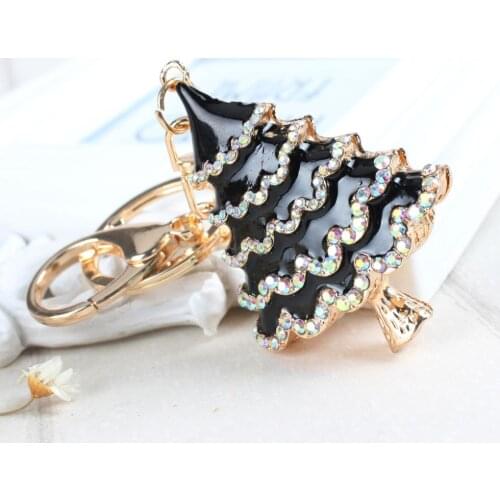 Tree Black Christmas Charm Lovely Crystal Charm Pendant Purse Bag Car Keyring Key Chain Girl Friend Gift