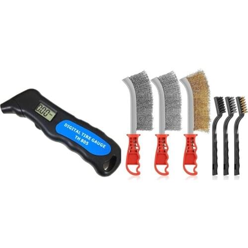 TH05 Digital Car Tire Tyre Air Pressure Gauge Meter For Car With 6 Pieces Wire Brush Set Brass Nylon Hand Wire Brush