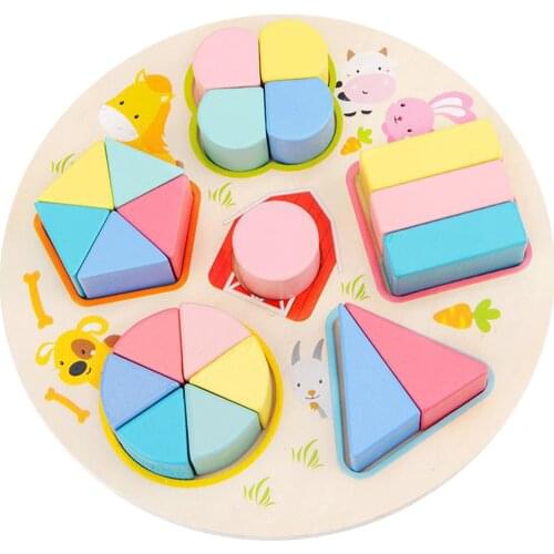 Fraction Puzzle Board Ealry Educational Toy Geometric Shapes Jigsaw Puzzles Block Materials Gift for Kids Ages 3-6