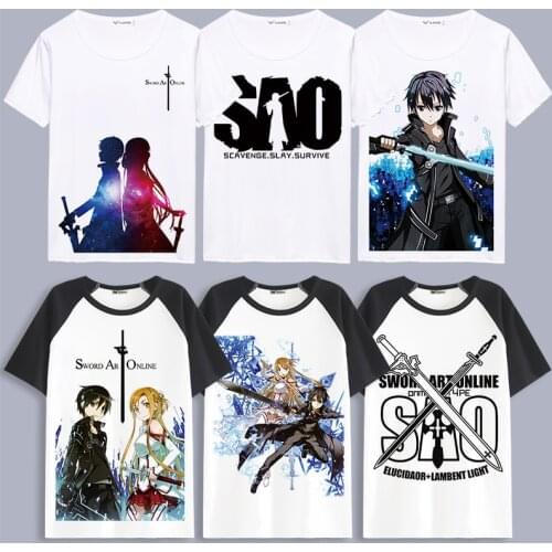 Sword Art Online Cosplay T Shirt Japanese Anime Yuuki Asuna Kirito Summer T-Shirt Cartoon Short Sleeves Top Tee Costume