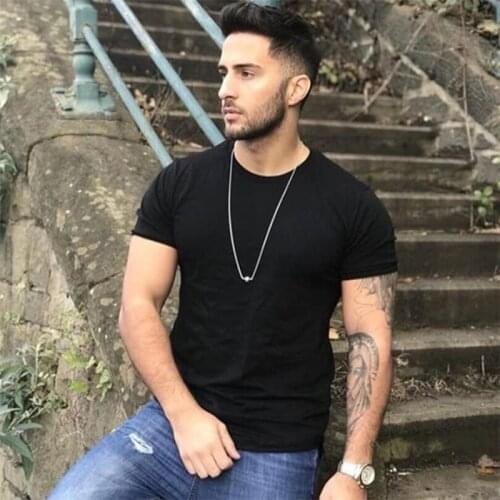 New Fashion Plain T Shirt Men Casual Solid Short Sleeve Tshirt Summer Clothing Gym Fitness Bodybuilding Workout Sports Tee Shirt