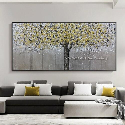 Handmade Abstract Golden Tree Leaves Oil Paintings on Canvas Modern Landscape Wall Art Pictures Home Hotel Decoration No Framed