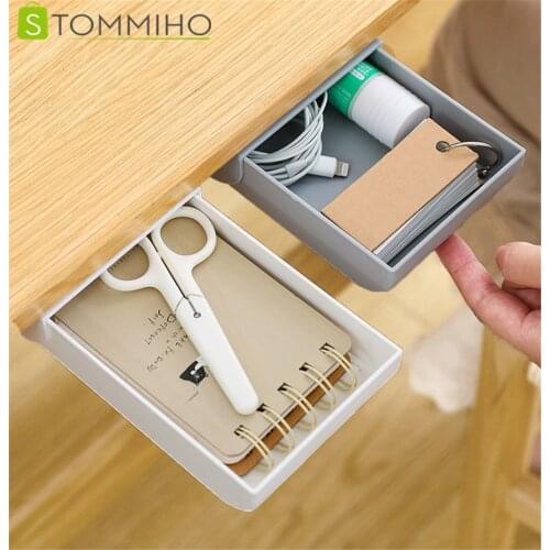STOMMIHO Under Desk Drawer Adhesive Storage Box For Office Stackable Hidden Office Drawer Organizer Home Office Storage