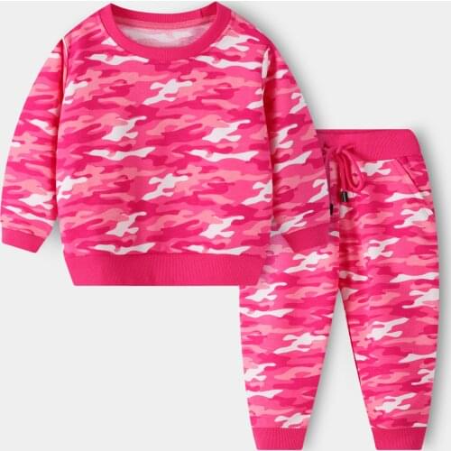 Childrens Clothing Sets Spring New Casual Cotton Print Sports Suit for Boys Girls Print Full Pullover Soft Pants Kids 2pcs Set