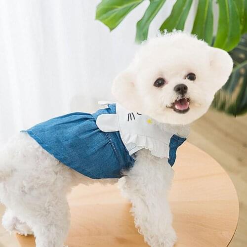 Summer Dog Dress Denim Ruffled Hem Cuff Two-legged Rabbit Ear Design Pet Skirt for Summer одежда для собак