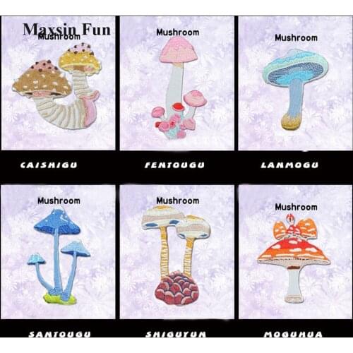 Maxsin Fun Cute Mushroom Patches Clothing Embroidery Iron On Applique Sticker For Kids Dress Clothes Qualified Patchs DIY