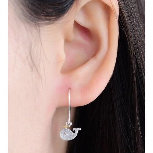 Cute Cartoon Whale Earrings for Girl Animal Fish 100% 925 sterling solid silver Earring Best Friend Zoe Gifts Band Jewelry Gift