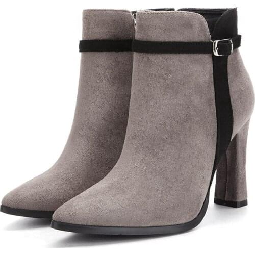 Vogue womens boots autumn and winter plus velvet thickening warm pointed Martin boots style thick heel nude bootswomensshoes