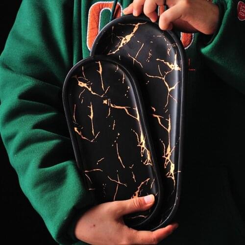 Nordic-Style Marbling Rectangular Ceramic Plate Irregular Western Plate Sushi Plate Household Tray Jewelry Plate