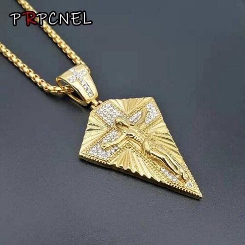 Hip hop Gold-Color Jesus Necklaces & Pendants with zircon For men Gifts Collier Femme Fshion Stainless Steel Mens Jewelry