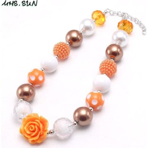 MHS.SUN Newest fashion flower beads necklace girls diy chunky bubblegum beaded necklace for kids children halloween jewelry 1PC