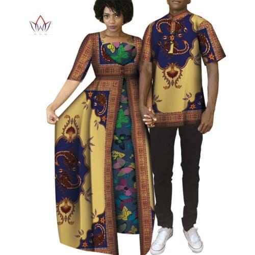 2020 New African Clothes For Couples Spring long Dress Bazin Riche Men Skirt Mermaid Party Vestidos Plus Size Cotton BRW WYQ368