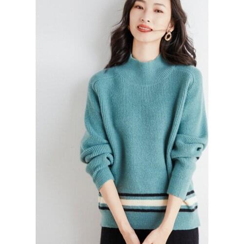 New Women Cashmere Wool Blended Sweater Thickened Half-high Collar Pullover Warm Loose Knit Bottoming Autumn Winter Coat Ladies