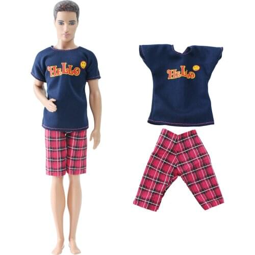 BJDBUS One Set Men Doll Outfit Black Shirt Red Short Pants Daily Wear Summer Clothes for Ken Doll Accessories Baby Kids DIY Toys