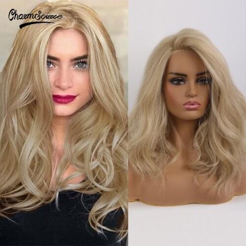 CharmSource Synthetic Big U Front Lace Wig Light Blonde Bobo Hair Wigs with Shoulder Length For Women Daily Heat Resistant