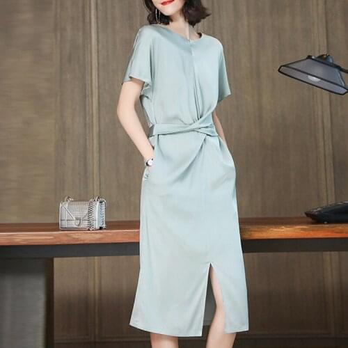 Real silk dress 2019 new summer womens mid-long satin young Hangzhou mulberry silk dress