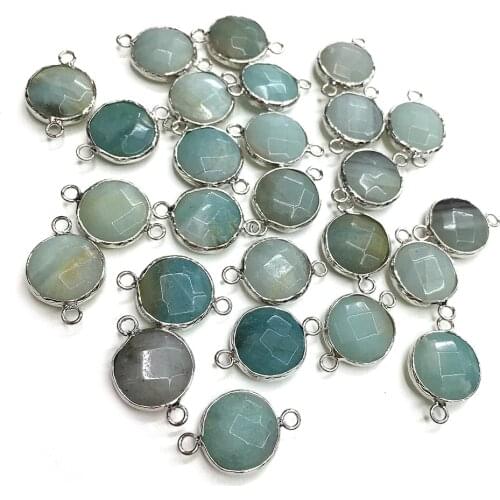Natural Stone Pendant Connectors Round Faceted Amazonite Amethyst Stone Link Charms for Jewelry Making Necklace Bracelet Gift
