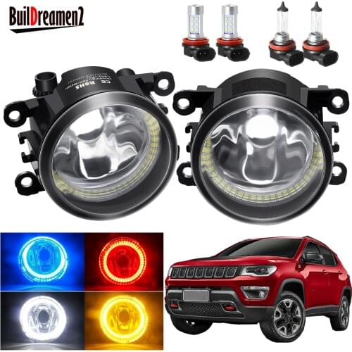 Angel Eye Fog Light Assembly For Jeep Compass MP 2017 2018 Car Front Bumper Fog Light with Halo Ring Daytime Running Lamp 12V