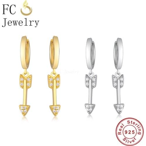 FC Jewelry 925 Silver Small Circle Gold Color Cupid Arrow Mix Zirconia Hoop Earring For Women Ear Piercing Accessories 2020 New