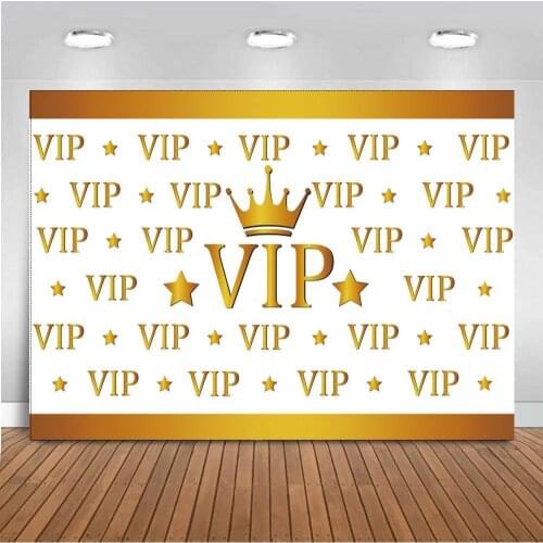Repeated VIP Gold Crown Stars Photo Background Anniversary Activities Signature Wall Poster Vinyl Backdrop For Photo