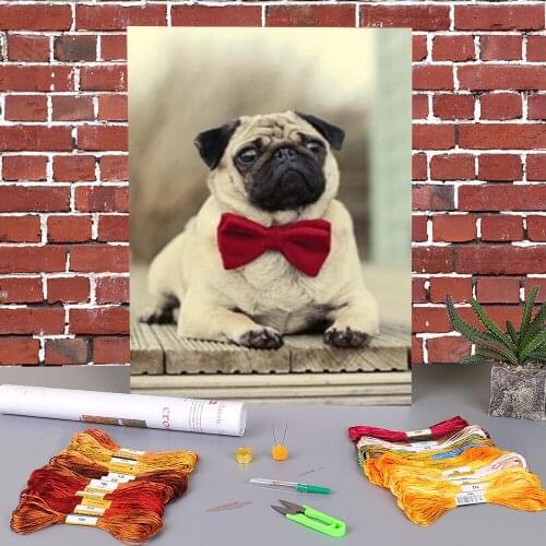 Animal Dog Printed Water-Soluble Canvas 11CT Cross-Stitch Set Embroidery DMC Threads Handicraft Handiwork Sewing Floss