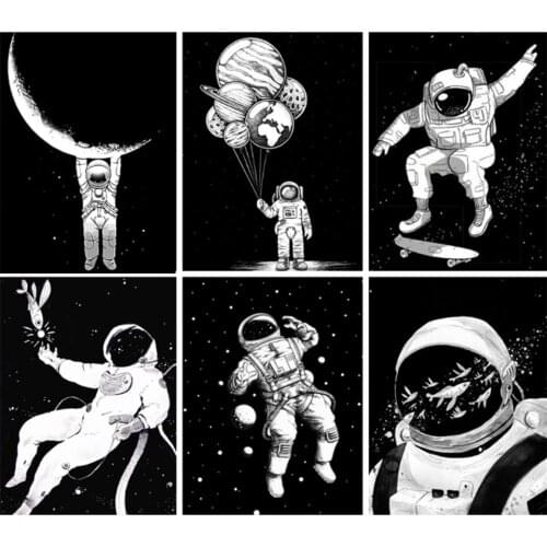 Yujohom 5D DIY Diamond Painting Black and White Portrait Diamond Embroidery Sale Astronaut Rhinestones Mosaic Wall Art Crafts