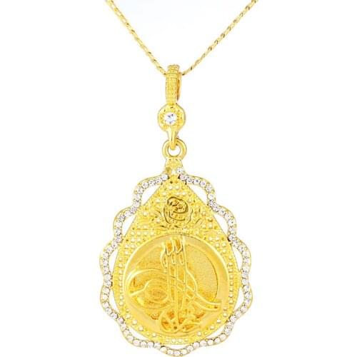 Fooderwerk Jewelry Muslim Middle East Islamic Necklace Double Layer Water Drop Lace Inlay Crystal Allah Pendant Female Necklace