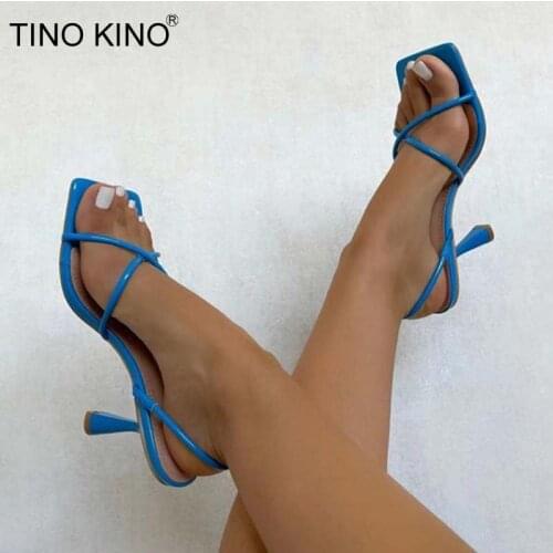 Women Sandals High Heels PU Square Toe PU Ladies Sexy Fashion Footwear Ladues Summer Shoes Plus Size Woman New Slip On Shoe