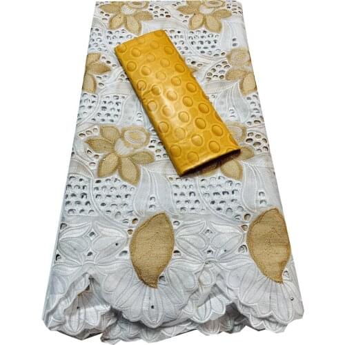 Gold 2021 High Quality Dry Laces 2.5+2.5 Yards With Bazin Riche Fabric Swiss Voile Senegal African Wedding Bride Dress YKM034