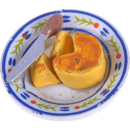 1set Mini Food Cheese Cake On Porcelain Plate Table Decor Kids Dollhouse Miniatures Classic Pretend Play Kitchen Toys Gifts