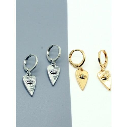 1Pair Turkish Eye Triangle Small Earrings For Women Vintage Rhinestone Geometric Hugging Hoop Earrings Ear Stud Jewelry E366-4