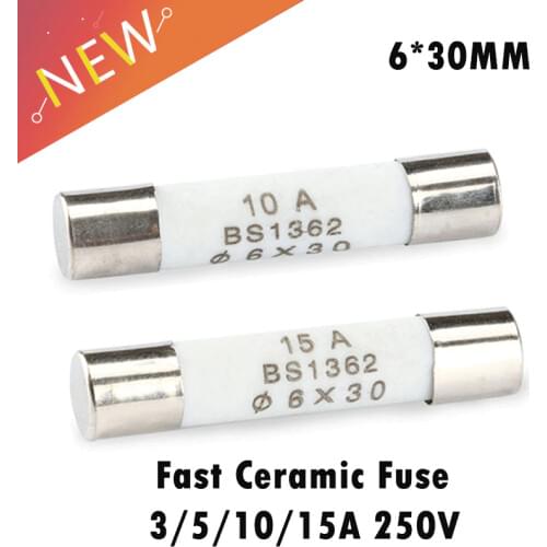 10Pcs/lot 6*30mm fast ceramic fuses Kit assortment 250V 3A 5A 10A 6x30mm AMP Fuse tube