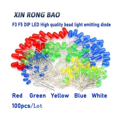 100PCS F3 F5 LED Green Red Yellow Blue White Yellow Super bright DIP 5MM 3MM High quality bead light emitting diode