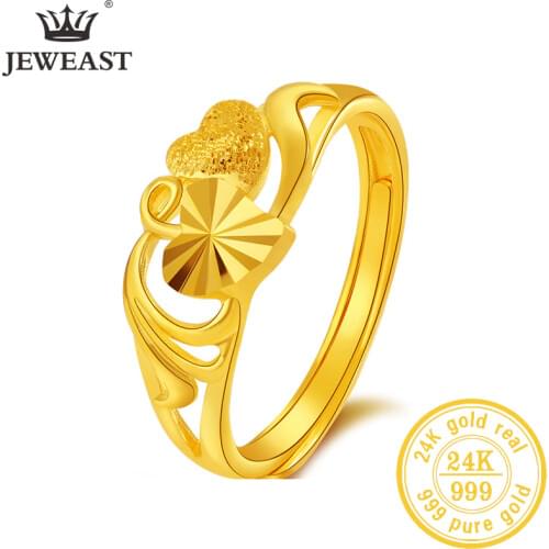 JLZB 24K Pure Gold Ring Real AU 999 Solid Gold Rings Shiny Heart Beautiful Upscale Trendy Classic Jewelry Hot Sell New 2020