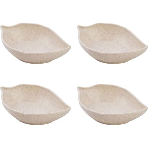 4 Pcs Wheat Straw Seasoning Dish Creative Leaves Shape Food Sauce Dish Seasoning Bowl