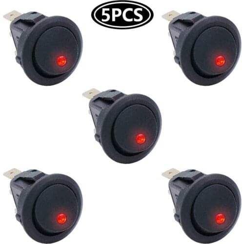 5Pcs 3 Pin 12V 20A Amps Car Truck Rocker Round Toggle LED Switch On-Off Control Red