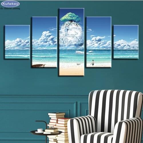 5D DIY Diamond Painting Cross Stitch Beach Planet Tree Abstract scenery Full Square/Round diamond Embroidery mosaic art 5pcs