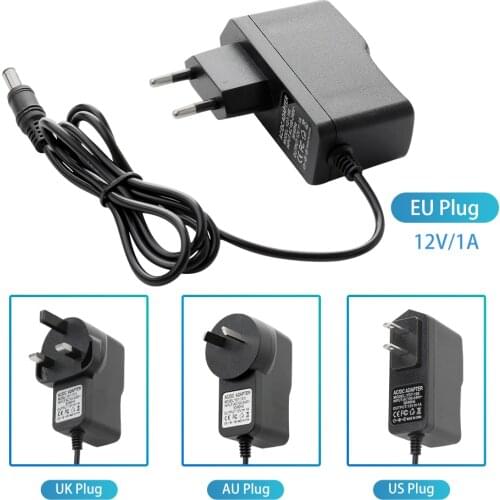 AC100V-240V Power Adapter DC12V 1A Output Power Adaptor Plug Supply Charger 50/60HZ DC 5.5mm x 2.1mm EU/AU/UK/US for CCTV Camera