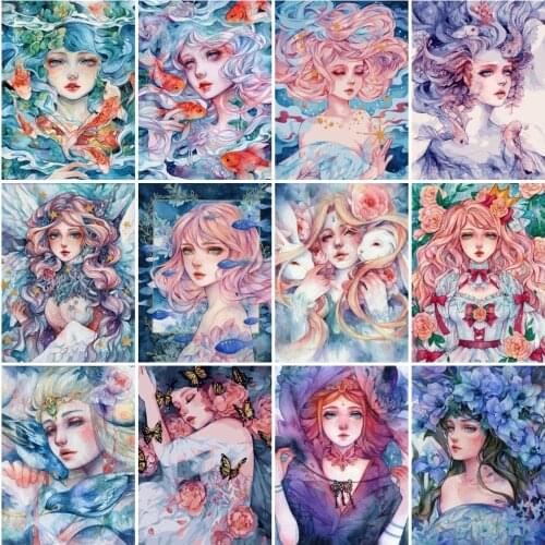 AZQSD 40x50cm Pictures By Numbers Girl Cartoon Hand Paind Kit Canvas Painting By Numbers Portrait Oil Painting For Home