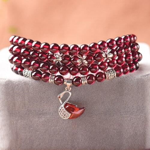 Natural 7A garnet Amethyst bracelet Genuine Women 3 circles Fox lucky herb 925 silver garnet bracelet