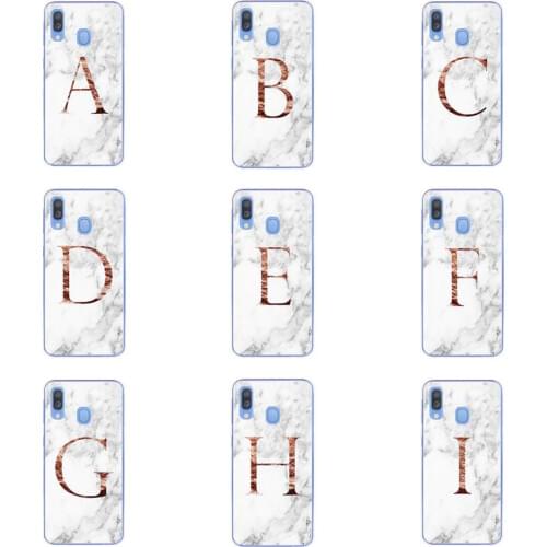 Letter Monogram A B C D white marble Soft TPU Phone Case For Samsung Galaxy A10 A20 A30 A40 A50 A70 M10 M20 M30 M40 2019 Cover