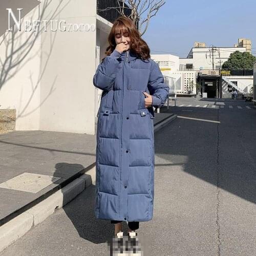 Black Blue Colors Long Style Women Parkas Pocket Warm Winter Female Outwear