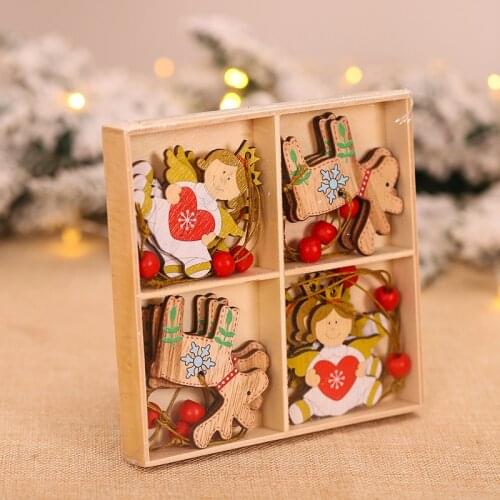 12Pcs Christmas Snowflakes Wooden Pendants Xmas Tree Ornaments Home Hanging Decor Christmas Decorations for Home Kids Toys Gift