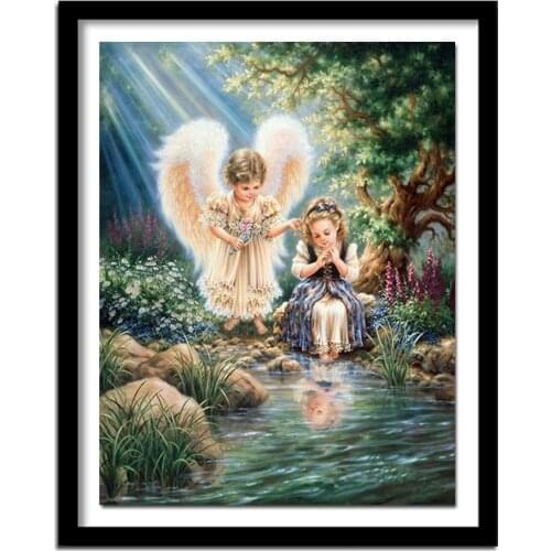 E Square Diamond Pattern Rhinestone Needlework Diy Diamond Painting Cross Stitch Two angel Diamond Embroidery