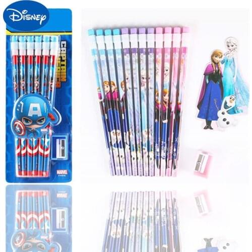 Disney 2021 Spider-Man Pencil Iron Man Frozen Cartoon Children Elementary School Cartoon Hb Pencil 12 Boxed School Supplies