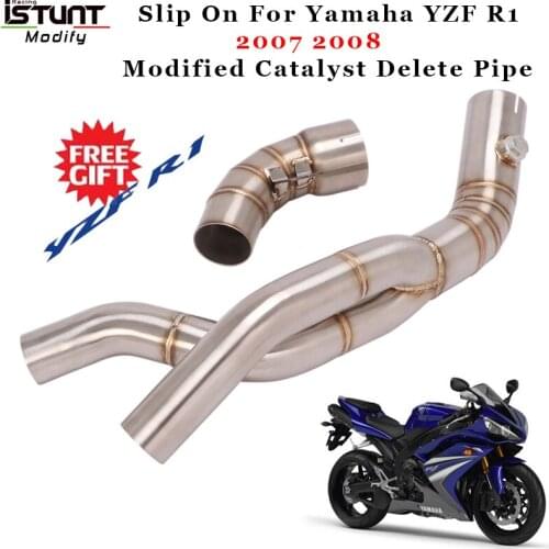 Motorcycle Exhaust Modified Middle Link Pipe Catalyst Delete Pipe Eliminator Enhanced Slip On For Yamaha YZF R1 2007 2008